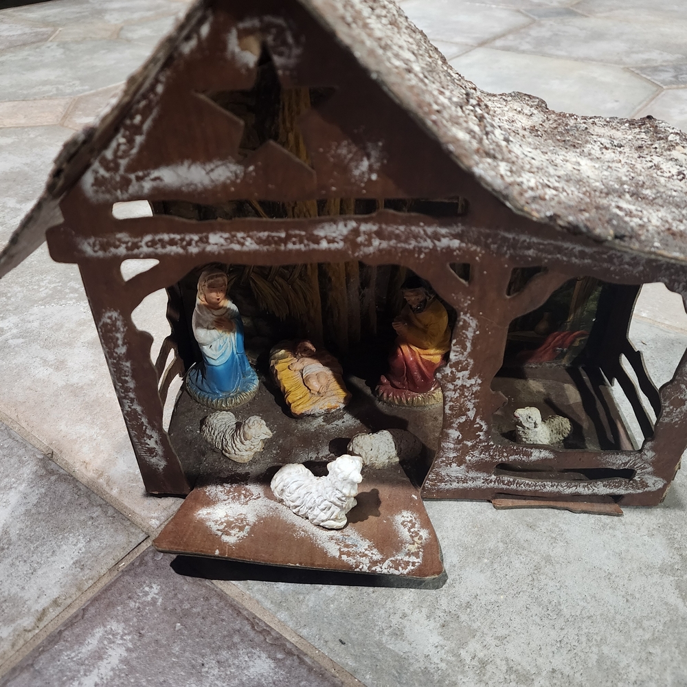 Rustic Nativity Scene with Figurines